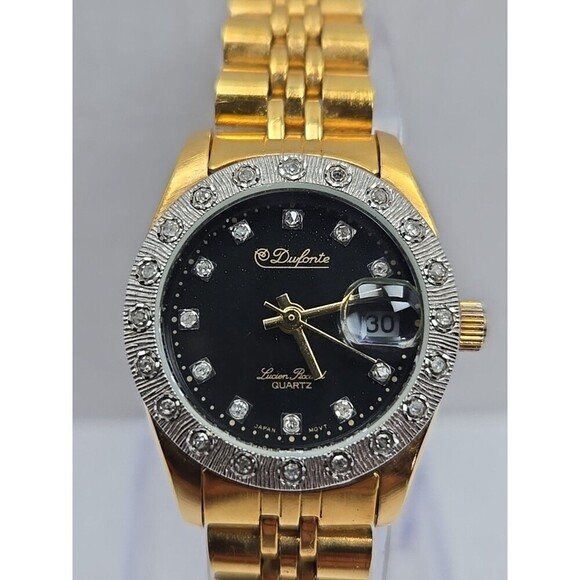 Dufonte Lucien Piccard Ladies Quartz Watch Gold Tone Diamond Accents New Battery - Picture 4 of 12